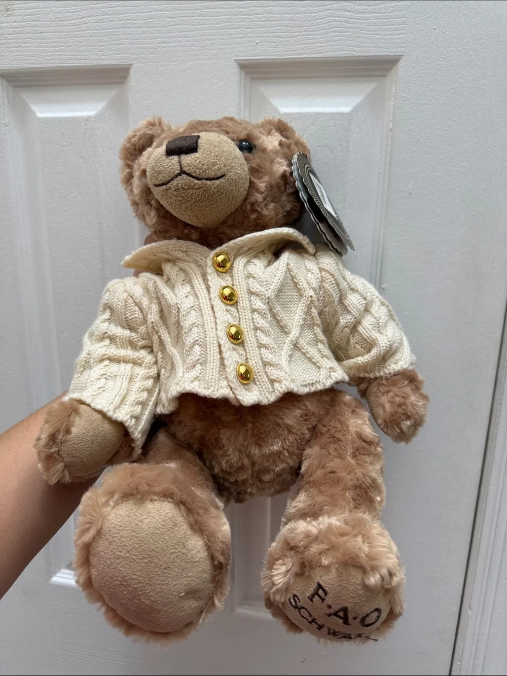 FAO Schwarz Plush Teddy Bear in Brown with Cream Sweater